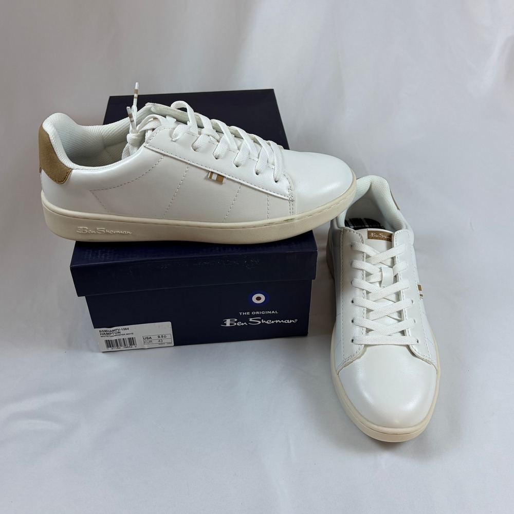 Ben Sherman Hampton Mens White Tan Sneakers Low Top Shoes BSMHAMPV-1564 Size 9.5